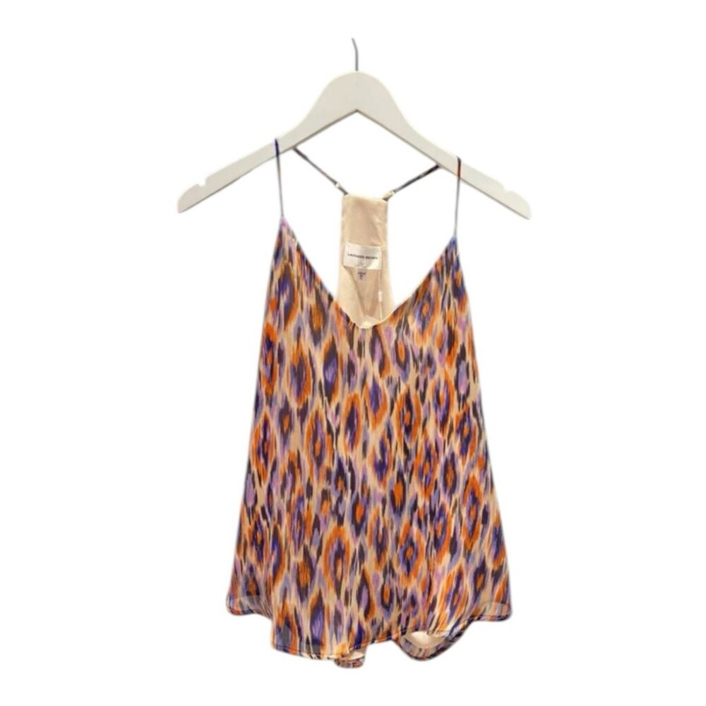 Lavender Brown Multicolor Ikat Print Silk Cami Top